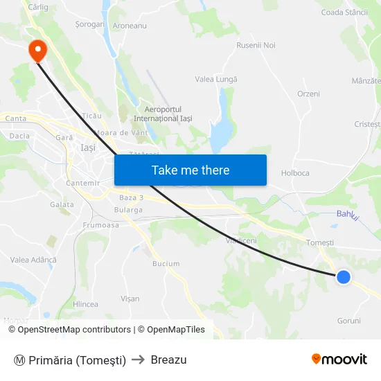 Ⓜ Primăria (Tomeşti) to Breazu map