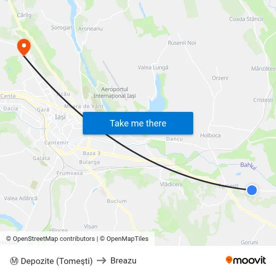 Ⓜ Depozite (Tomeşti) to Breazu map