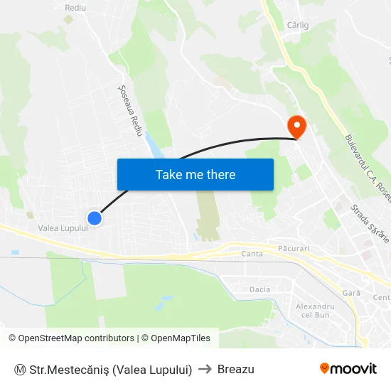 Ⓜ Str.Mestecăniş (Valea Lupului) to Breazu map