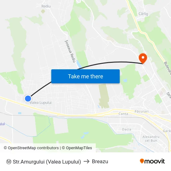 Ⓜ Str.Amurgului (Valea Lupului) to Breazu map