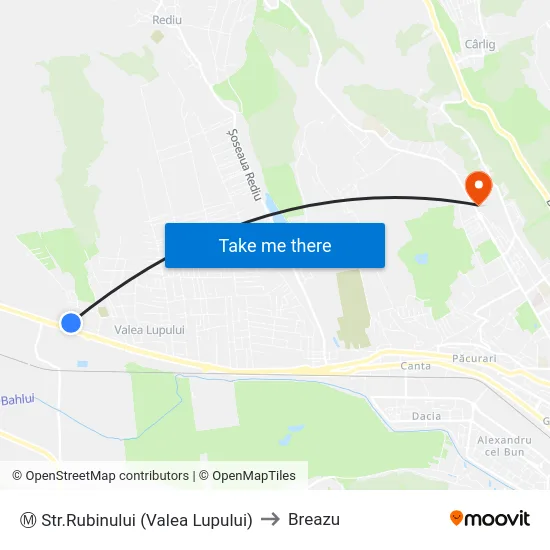 Ⓜ Str.Rubinului (Valea Lupului) to Breazu map