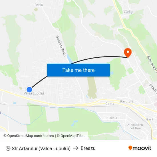 Ⓜ Str.Arţarului (Valea Lupului) to Breazu map
