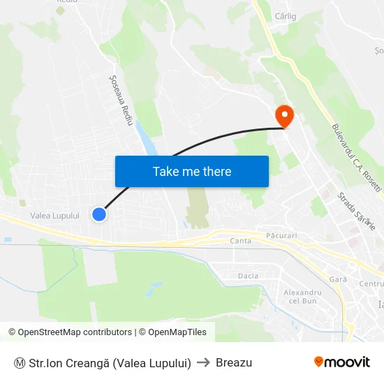 Ⓜ Str.Ion Creangă (Valea Lupului) to Breazu map
