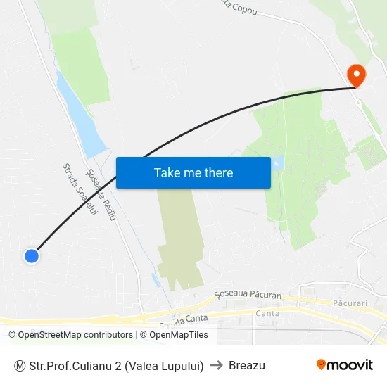 Ⓜ Str.Prof.Culianu 2 (Valea Lupului) to Breazu map