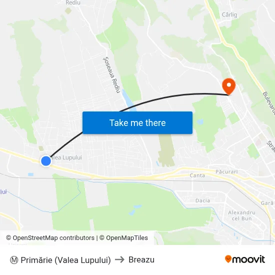 Ⓜ Primărie (Valea Lupului) to Breazu map