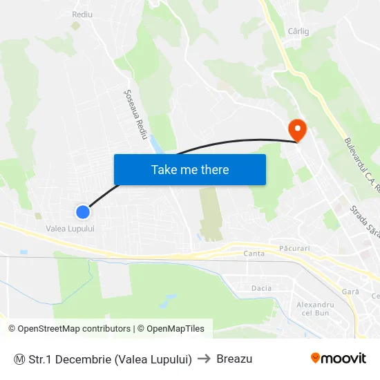 Ⓜ Str.1 Decembrie (Valea Lupului) to Breazu map