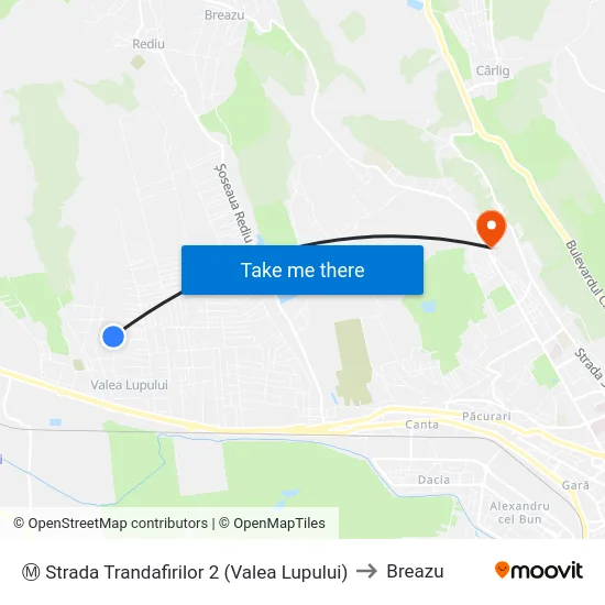 Ⓜ Strada Trandafirilor 2 (Valea Lupului) to Breazu map