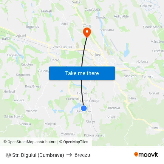 Ⓜ Str. Digului (Dumbrava) to Breazu map