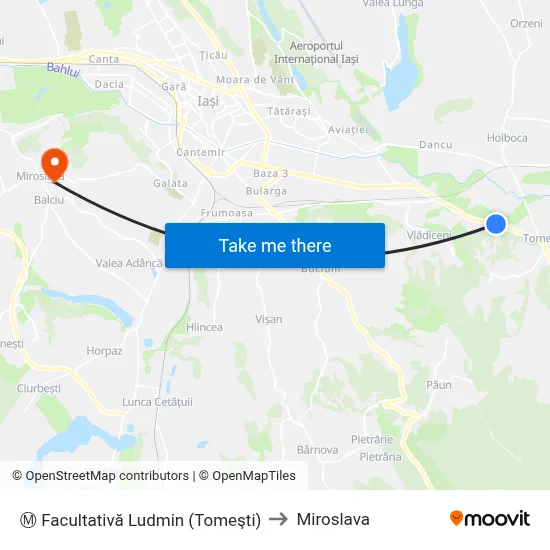 Ⓜ Facultativă Ludmin (Tomeşti) to Miroslava map