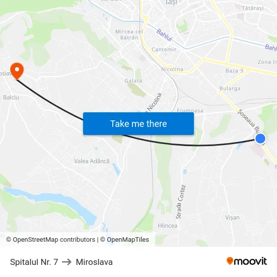 Spitalul Nr. 7 to Miroslava map