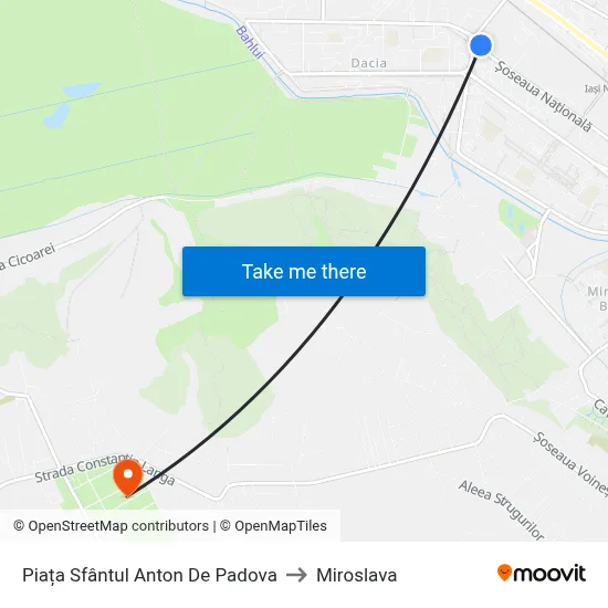 Piața Sfântul Anton De Padova to Miroslava map