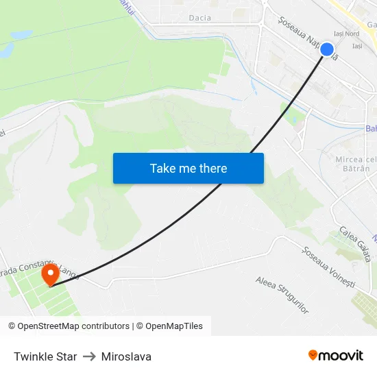 Twinkle Star to Miroslava map