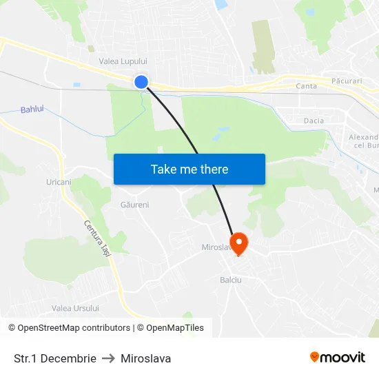 Str.1 Decembrie to Miroslava map