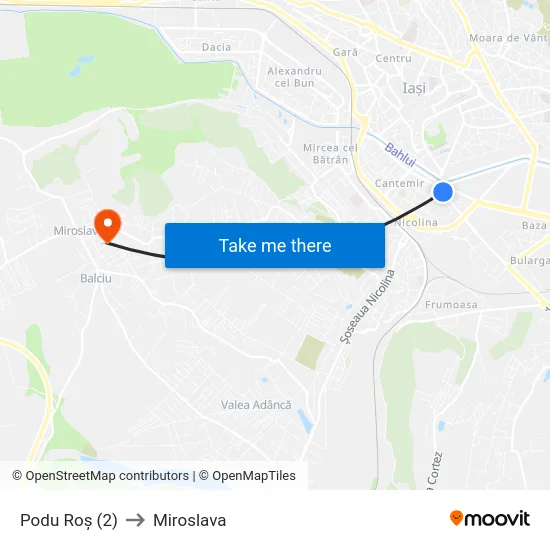 Podu Roș (2) to Miroslava map