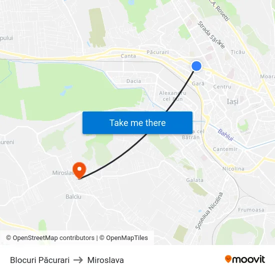 Blocuri Păcurari to Miroslava map