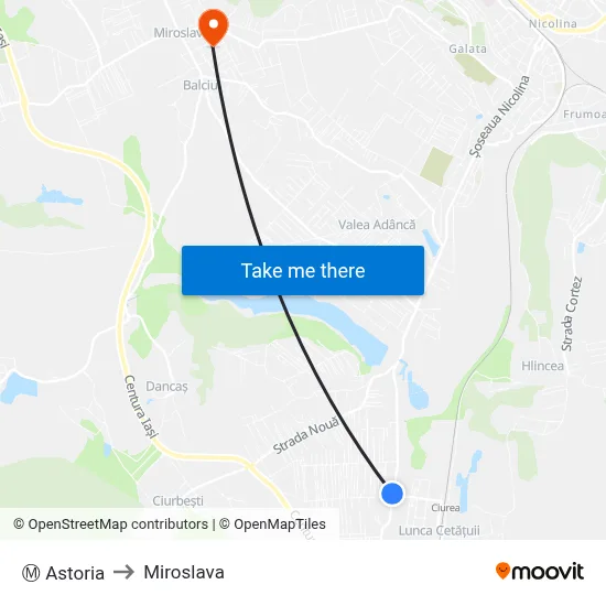 Ⓜ Astoria to Miroslava map