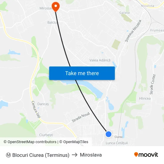 Ⓜ Blocuri Ciurea (Terminus) to Miroslava map