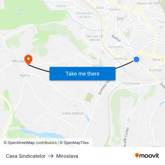 Casa Sindicatelor to Miroslava map