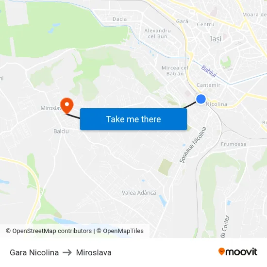 Gara Nicolina to Miroslava map