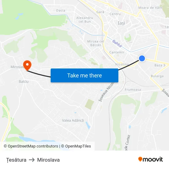 Țesătura to Miroslava map