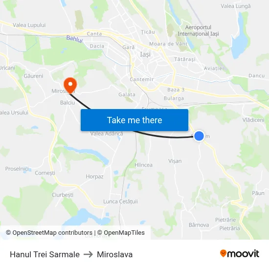 Hanul Trei Sarmale to Miroslava map