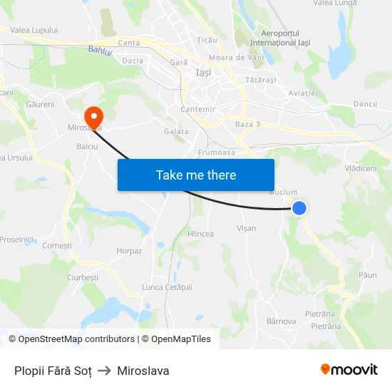Plopii Fără Soț to Miroslava map