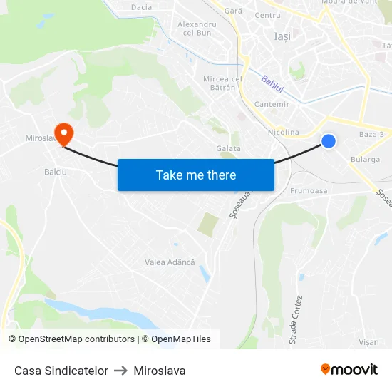 Casa Sindicatelor to Miroslava map