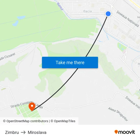 Zimbru to Miroslava map