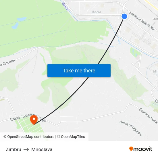 Zimbru to Miroslava map