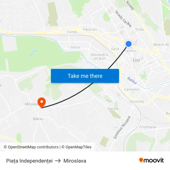 Piața Independenței to Miroslava map