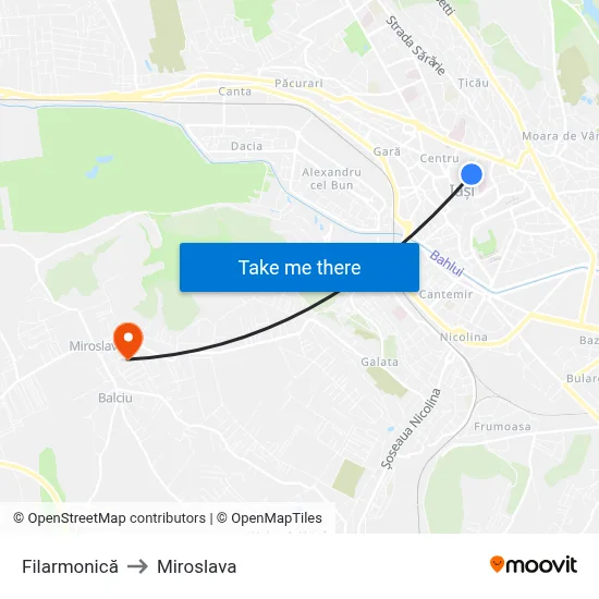 Filarmonică to Miroslava map