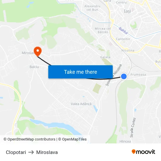 Clopotari to Miroslava map