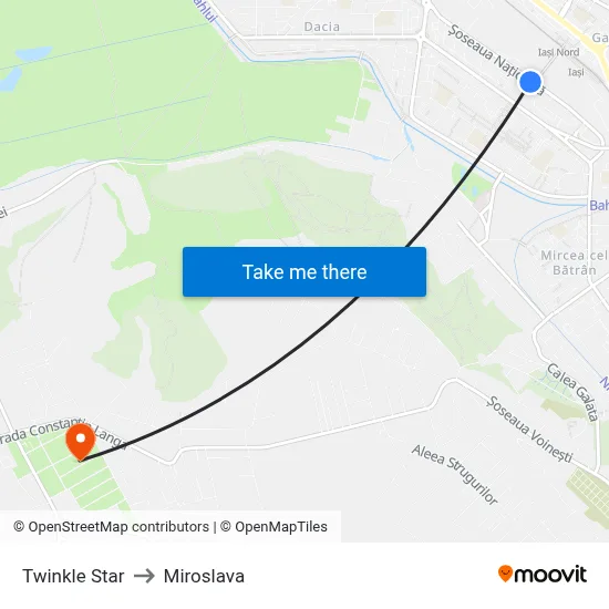 Twinkle Star to Miroslava map