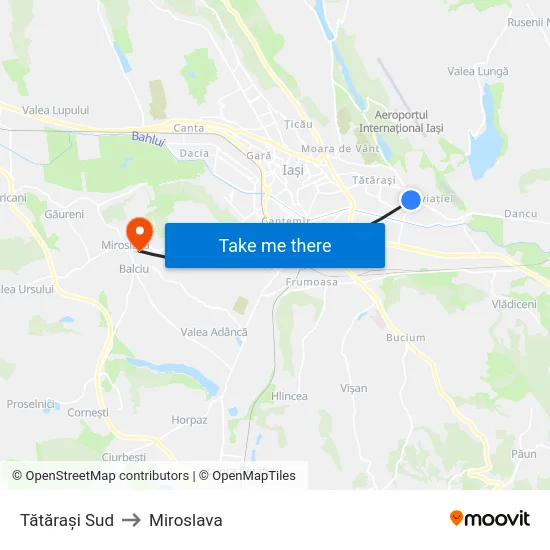 Tătărași Sud to Miroslava map