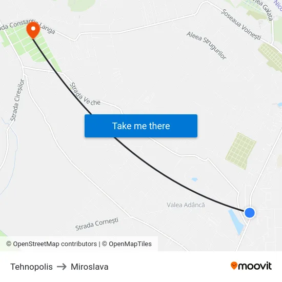 Tehnopolis to Miroslava map