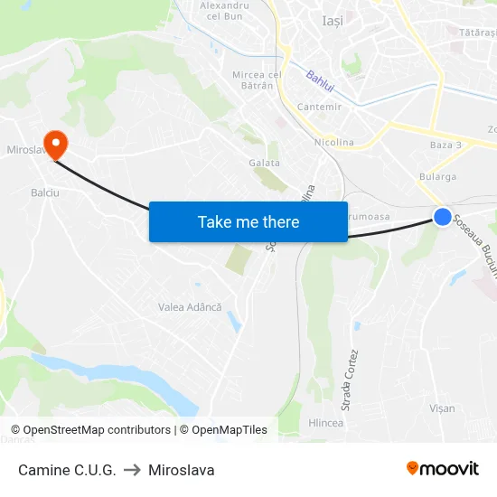 Camine C.U.G. to Miroslava map