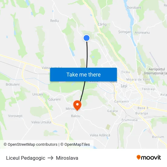 Liceul Pedagogic to Miroslava map