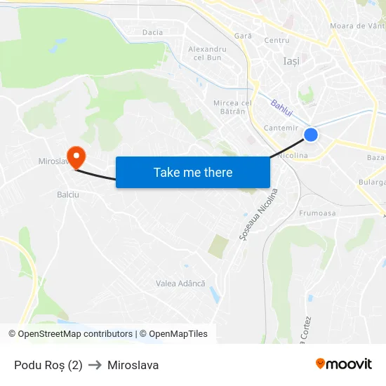 Podu Roș (2) to Miroslava map