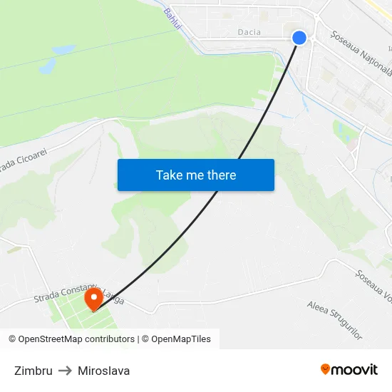 Zimbru to Miroslava map