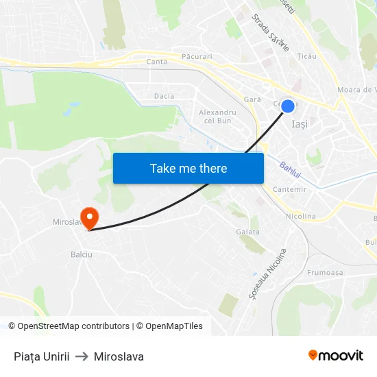 Piața Unirii to Miroslava map