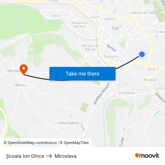Școala Ion Ghica to Miroslava map