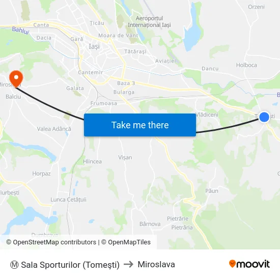 Ⓜ Sala Sporturilor (Tomeşti) to Miroslava map