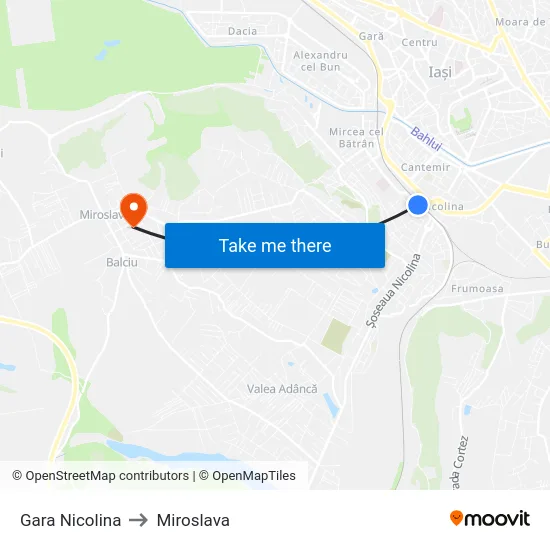 Gara Nicolina to Miroslava map