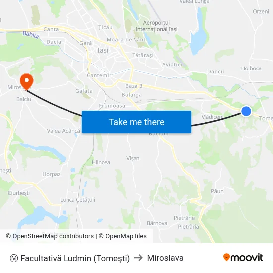 Ⓜ Facultativă Ludmin (Tomeşti) to Miroslava map