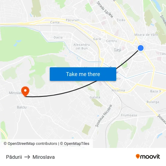 Pădurii to Miroslava map