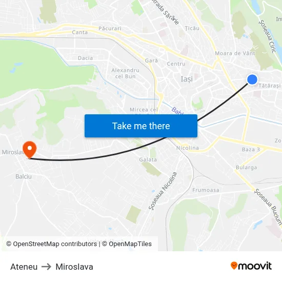 Ateneu to Miroslava map