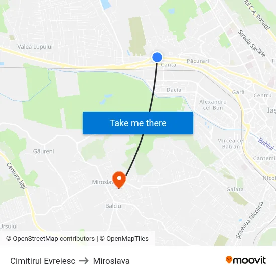 Cimitirul Evreiesc to Miroslava map