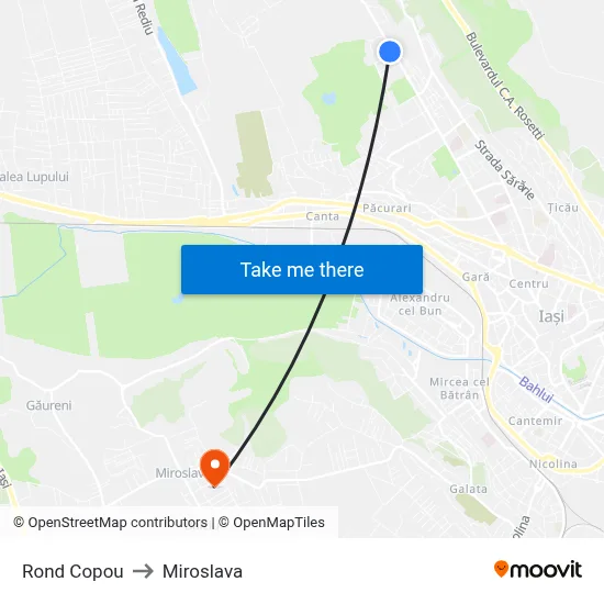 Rond Copou to Miroslava map