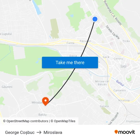 George Coșbuc to Miroslava map
