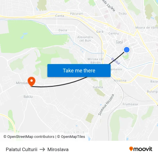 Palatul Culturii to Miroslava map